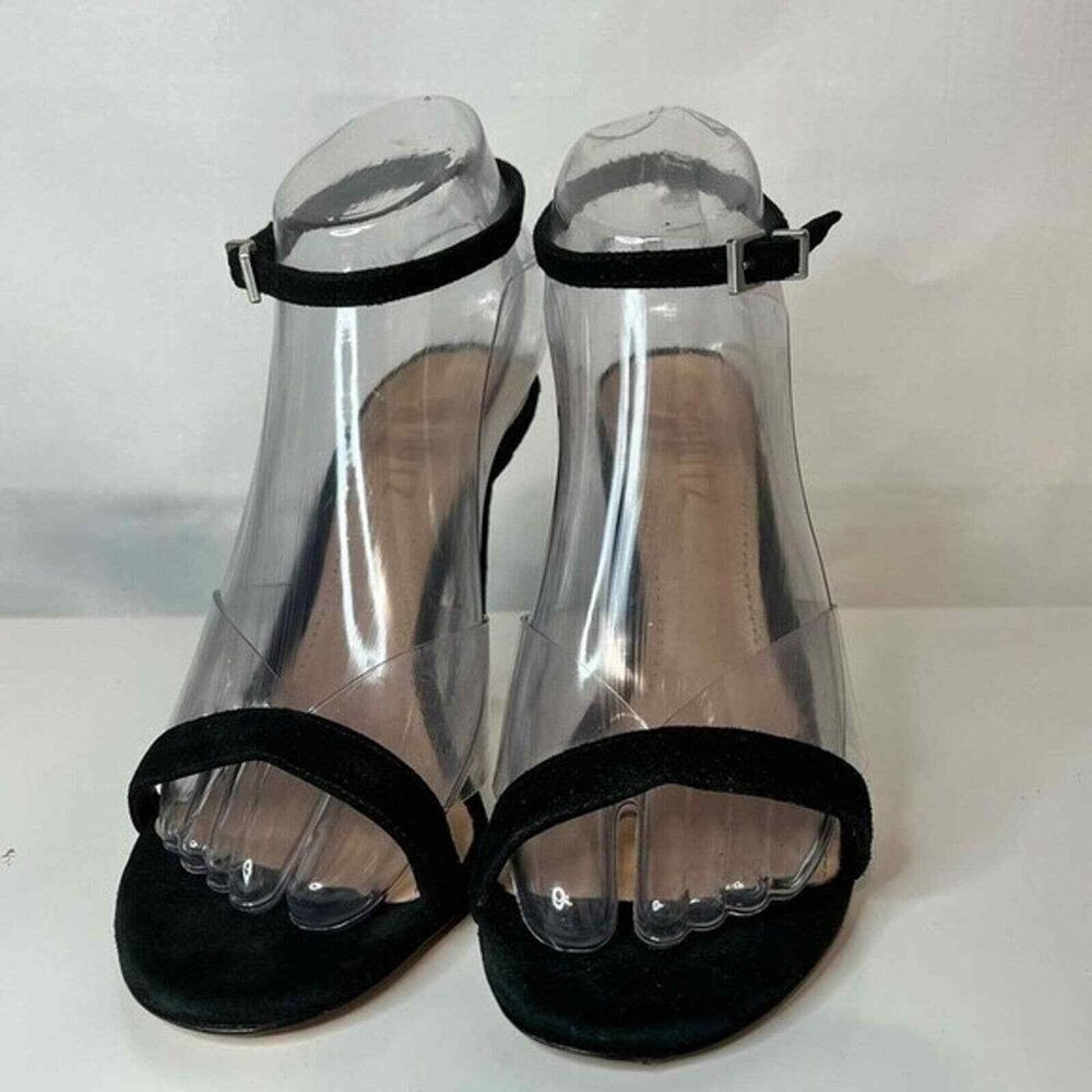 Schutz‎ Laurence Sandals Women 8B Black Clear Vinyl Suede Stiletto Heels Formal